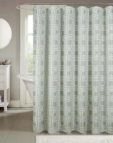 Miniatura 15 de Serafina Home Cortina de ducha bohemia, diseño floral de mandala azul marino, verde azulado, blanco, tela, 72 x 72 pulgadas, resistente a