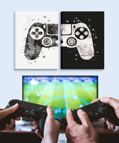Miniatura 7 de Lienzo enmarcado para decoración de sala de juegos, arte de pared con temática de videojuegos, pósteres enmarcados en blanco y negro, impresiones