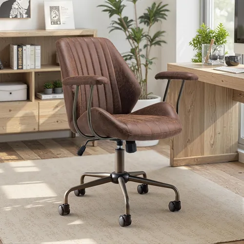 Miniatura 8 de Silla de oficina con 360 ruedas, silla de oficina de mediados de siglo con soporte para el respaldo, silla de escritorio de piel sintética, ángulo