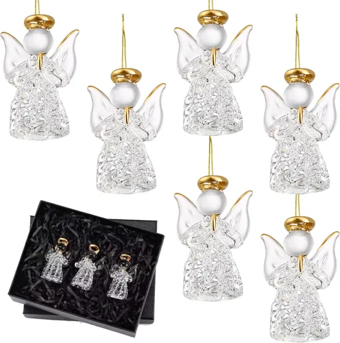 CroBlissful 6 piezas de figuras de ángel de cristal, adornos para árbol de Navidad, adornos de ángel de la guarda, decoración del hogar para Navidad
