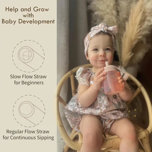 Miniatura 3 de Moonkie Baby Cup Duo Taza abierta para bebés + taza de entrenamiento con pajita Tazas infantiles de silicona para destete y autoalimentación