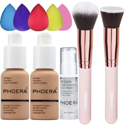 Phoera 104 y 105 - Base de cobertura entera, base correctora Hilareco, impecable, 1.014 onza liquida, corrector de aceite mate natural, corrector