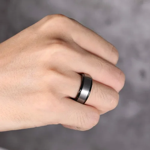 Miniatura 5 de TRUMIUM Anillo de boda de carburo de tungsteno de 0.236 in y 0.315 in para hombres y mujeres, borde escalonado, negroplata, grabado "I Love You