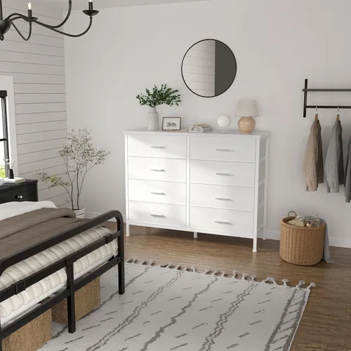 Miniatura 2 de BOLUO Cómoda Blanca para Dormitorio de 8 Cajones, Cómoda Ancha Soporte de TV para TV de 50", Cómodas y Aparadores con Cajones, Cómoda de Tela