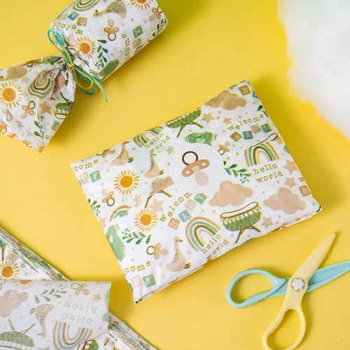 Miniatura 3 de LeZakaa 60 hojas de papel de seda para baby shower con 30 calcomanías de regalo, papel de seda para bebé niño niña a granel, diseño de arcoíris