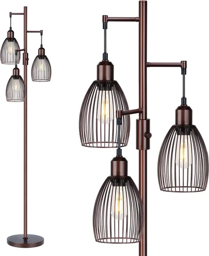 Miniatura 11 de Lámpara de pie regulable, lámparas de pie industriales para sala de estar, lámpara de árbol dorada, lámparas altas con 3 elegantes cabezales
