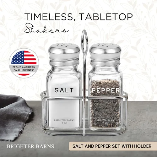 Miniatura 2 de Brighter Barns - Juego de saleros y pimenteros de cristal con soporte, decoración moderna de cocina, accesorio de encimera de mesa de comedor