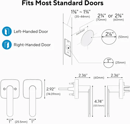 Miniatura 7 de ULTRALOQ Manija de Puerta de Paso con Palanca, Manija de Puerta Reversible Negra Sin Cerradura para Puerta Interior o Exterior, Armario, Pasillo
