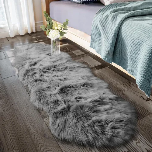 Miniatura 48 de Ciicool Alfombras de Piel de Oveja Sintética Suaves Alfombra de Piel Sintética Suave Beige Alfombra Esponjosa Funda para Silla y Sofá Alfombra
