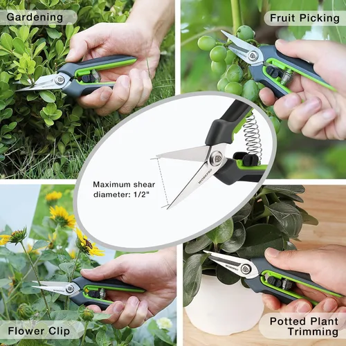 Miniatura 6 de WORKPRO Paquete de 2 tijeras de podar de jardín con funda, podadoras de mano pequeñas de 6.5 pulgadas, cortadoras de tijeras, cuchillas rectas