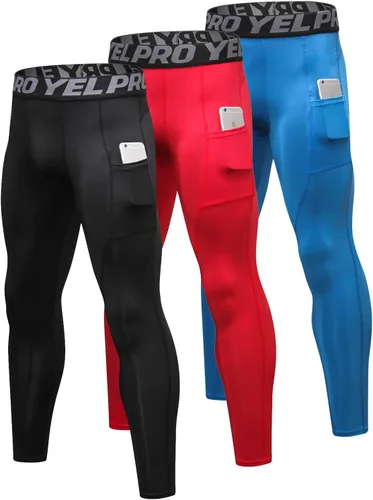 Yuerlian Paquete de 1 o 3 pantalones de compresión para hombre, leggings atléticos con bolsillos, para correr, ciclismo, entrenamiento