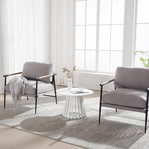 Miniatura 6 de DUOMAY Mesa de centro redonda moderna con base geométrica única, elegante mesa de madera blanca para sala de estar, oficina, salón, color blanco