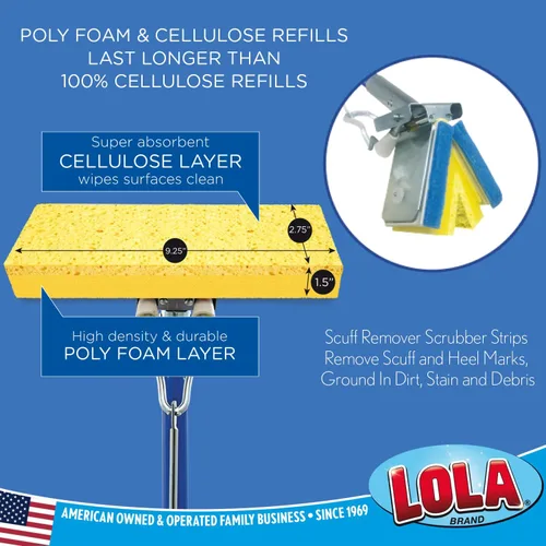 Miniatura 2 de LOLA Recambio de esponja de celulosa SqueezeMatic Butterfly Mop de 9 pulgadas, cabezal de repuesto, limpieza de pisos, comparable con recambio