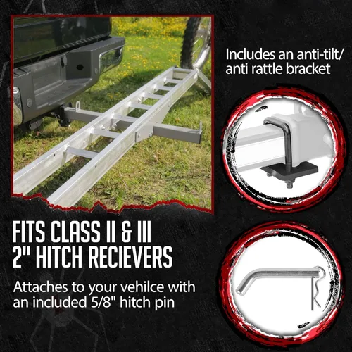 Miniatura 8 de Black Widow Portamotocicleta con enganche y rampa extra larga de 6 pies, aluminio ligero, capacidad de 400 lb. Incluye anti-traqueteo. Compatible