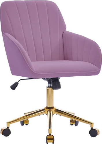 Miniatura 27 de Silla de oficina de terciopelo a rayas, silla ergonómica giratoria de 360° con respaldo alto, base dorada y ruedas, silla moderna de altura Rosa