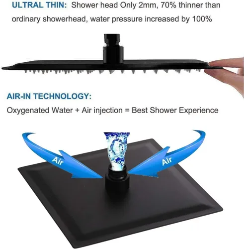 Miniatura 4 de Conjunto de llave de regadera color negro mate, sistema de regadera de lluvia para baño con cabezal de regadera de metal de acero inoxidable, kit