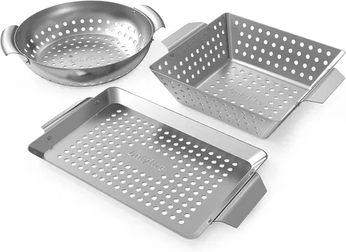 Miniatura 9 de Onlyfire - Paquete de 3 cestas para parrilla, canastas de acero inoxidable perforadas para parrilla de verduras, juego de 3 cestas para parrilla