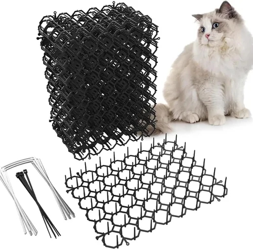 Miniatura 7 de Tapete de 8.5 x 6.5 pulgadas para gatos con 6 grapas de jardín y 6 lazos, paquete de 12 alfombrillas disuasorias para gatos para valla de jardín