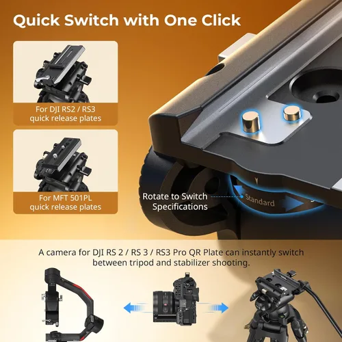 Miniatura 3 de SmallRig AD-01S - Trípode de video resistente de 74 pulgadas con cabezal fluido de inclinación y panorámica, placa de liberación rápida de modo