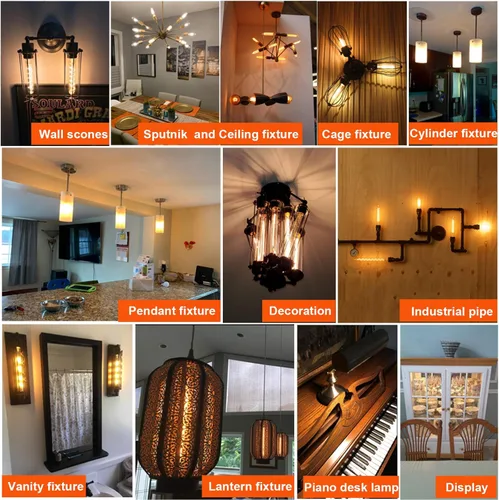 Miniatura 7 de LiteHistory Bombilla E26 regulable de 6 W, igual a 60 W, AC120V, blanco cálido, 2700 K, Edison 60 W, 600 lúmenes, T10, para colgante rústico, tubo