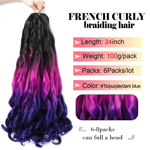 Miniatura 3 de WIPPORYA Cabello de trenzado rizado francés de 24 pulgadas, paquete de 6 unidades, onda suelta y elástica, cabello de crochet preestirado, 100