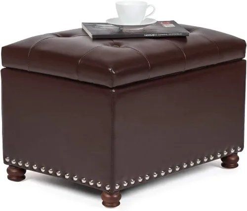 Miniatura 11 de Homebeez Banco otomano de almacenamiento copetudo, taburete de terciopelo con parte superior elevadora y ribete de cabeza de clavo (gris oscuro)