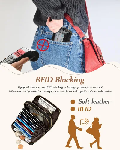 Miniatura 4 de TFKGS Tarjetero de crédito para mujer, cartera RFID de cuero para mujer con bloqueo de cremallera, llavero para tarjetas de acordeón, regalos