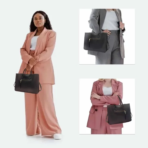 Miniatura 6 de Bolso de mano para mujer, impermeable, de piel sintética, maletín de negocios, gran capacidad, bolso de hombro, bolsa de trabajo de oficina, negro