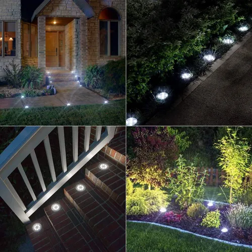 Miniatura 5 de ODEETRONIC Luces solares de tierra, paquete de 12 unidades de 8 luces LED de disco solar, luz impermeable para exteriores, luz redonda de disco