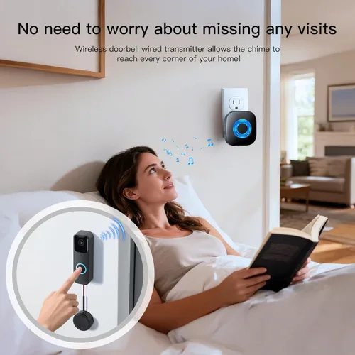 Miniatura 2 de Timbre inalámbrico compatible con timbre de video Blink (1ª y 2ª generación), kit extensor de timbre de video con elegante transmisor redondo
