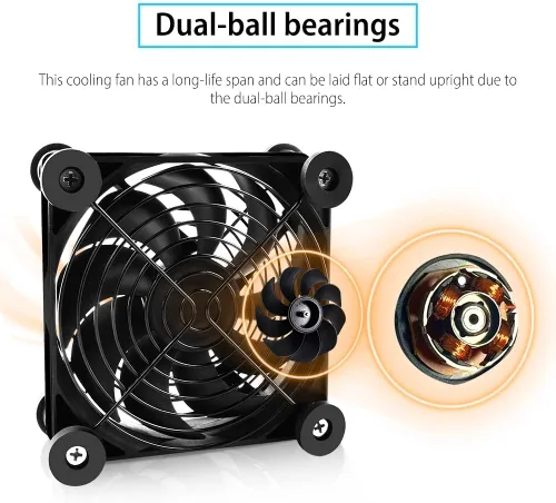 Miniatura 9 de Paquete de 2 rodamientos de doble bola de ventilador USB silencioso de 4.724 in, ventilador USB de 5 V, con controlador de velocidad de 3 grados