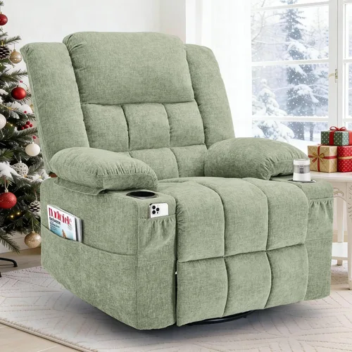 Miniatura 9 de Korser Sillón reclinable giratorio de 360° con mecedora para adultos, sillón reclinable con masaje y calefacción para guardería, silla de columpio