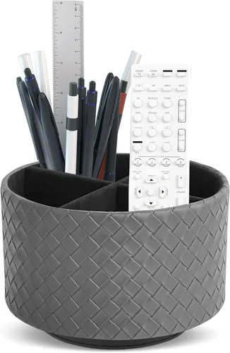 Miniatura 42 de Organizador Redondo de Cuero para Suministros de Arte, Soporte para Control Remoto, Rotación de 360 Grados, Soporte Multifuncional para Lápices