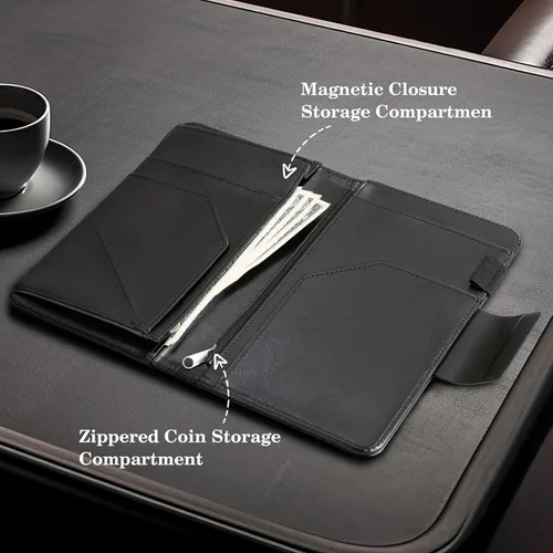 Miniatura 6 de CoBak Libreta para servidores de alta calidad: organizador de cartera de camarero de 5.12 x 7.91 pulgadas en piel auténtica, con 8 bolsillos