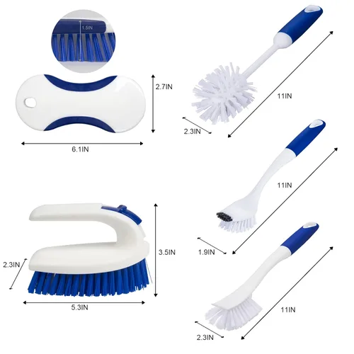 Miniatura 2 de CELOX Juego de cepillos de cocina con mango ergonómico, cepillos de limpieza profunda, incluye cepillo para platos (azul)