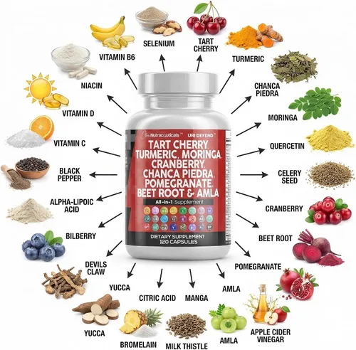 Miniatura 4 de Clean Nutraceuticals Cápsulas de extracto de cereza ácida con cúrcuma, moringa, arándano, chancapiedra, apio, quercetina, ACV, granada