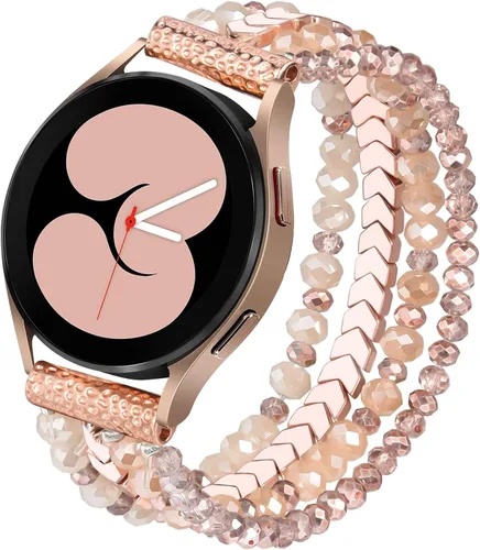 Miniatura 10 de VISOOM Beaded Boho Bracelet Compatible for Samsung Galaxy Watch 7/6/5/4 40/44mm Bands/Active 2 Watch 4 Classic 42mm Band Women, 20mm Handmade