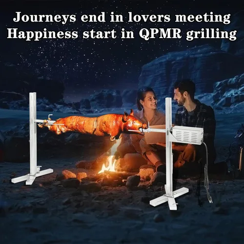 Miniatura 5 de Kit de asador de parrilla QPMR - Soporte de trípode eléctrico de acero inoxidable de 52", espetón para cerdo de 150LBS, kit de barbacoa ajustable