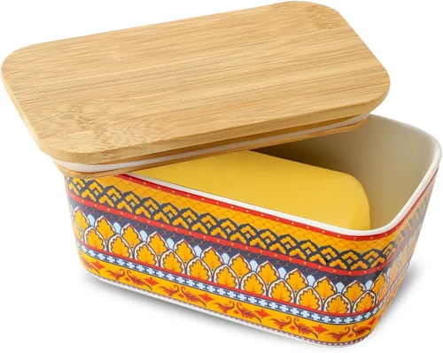 Miniatura 8 de Hasense Mantequillera de cerámica con tapa, recipiente grande para mantequilla hermética para encimera, patrón azul marino en relieve, fácil