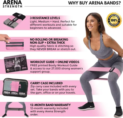 Miniatura 9 de Arena Strength Bandas de tela para glúteos - Bandas de ejercicio de tela para piernas y glúteos Bandas de resistencia de tela Bandas