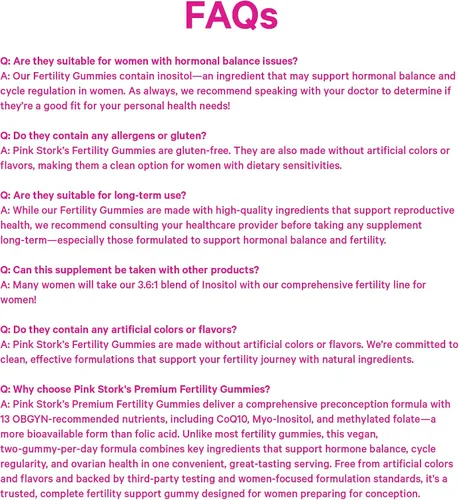 Miniatura 10 de Pink Stork Gomitas de fertilidad prémium Suplementos de fertilidad para mujeres con CoQ10, mio-inositol + vitaminas prenatales Apoyo a