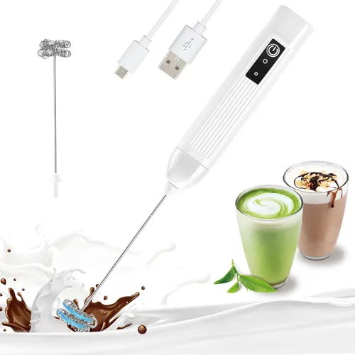 Miniatura 8 de Espumador de leche recargable de mano, mezclador de café eléctrico de 3 velocidades con batidor de acero inoxidable para chocolate caliente, huevos
