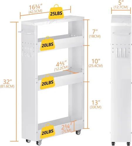 Miniatura 6 de CHLORYARD Carrito de almacenamiento delgado, carrito de cocina de 4 niveles, armario de almacenamiento estrecho con asa y ruedas, unidad de estante