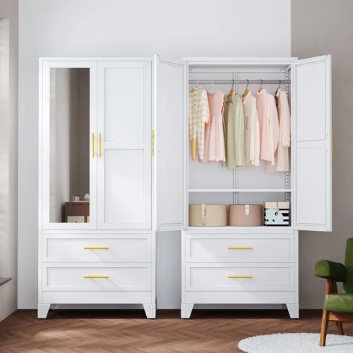 Miniatura 7 de Ckzbx Armario Ropero de Metal de 71" de Alto con Espejo, Estantes Ajustables, Barra para Secar Ropa, Gabinete Ropero de Acero para Dormitorio (Negro)