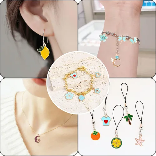 Miniatura 6 de SANNIX 200 dijes de pulsera para fabricación de joyas al por mayor a granel para hacer pulseras de esmalte chapados en oro, colgantes para hacer