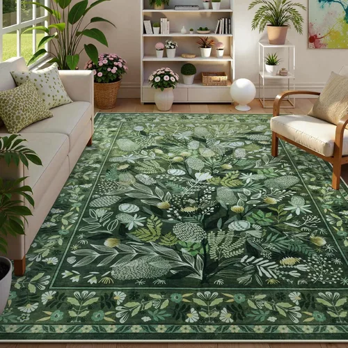 Miniatura 19 de Anidaroel Alfombras botánicas coloridas de 5 x 7 pies, lavables a máquina, para sala de estar, antideslizante, alfombra suave para dormitorio