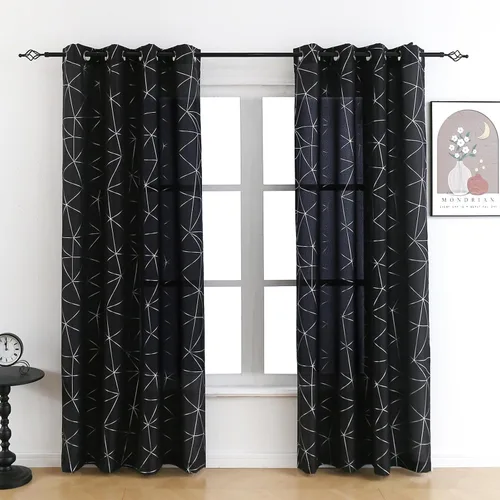 Miniatura 23 de Taisier Home Paneles de Cortinas de Ventana de Lino Dorado con Ojales Estampado de Lámina de Azulejos Geométricos Marroquíes Metálicos Cortinas