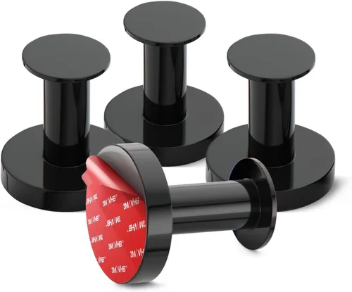 Ganchos de pared adhesivos fuertes, para pegar en el baño, cocina, gancho para toallas, juego de 2 ganchos de metal negro, soporte para toallas