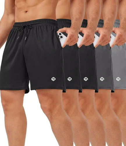 lomsoe 5 Pack Gym Shorts Men 5 Inch Quick Dry Mesh Shorts Men Lightweight Training Athletic Running Shorts with Pockets