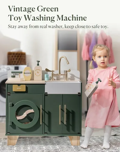Miniatura 9 de ROBUD Cocina de juego para niños, lavadora multifunción de madera para niños, juego de cocina para niños, lavadora de juguetes de cocina